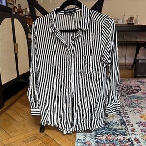 Black and White Striped Button-Up Shirt
